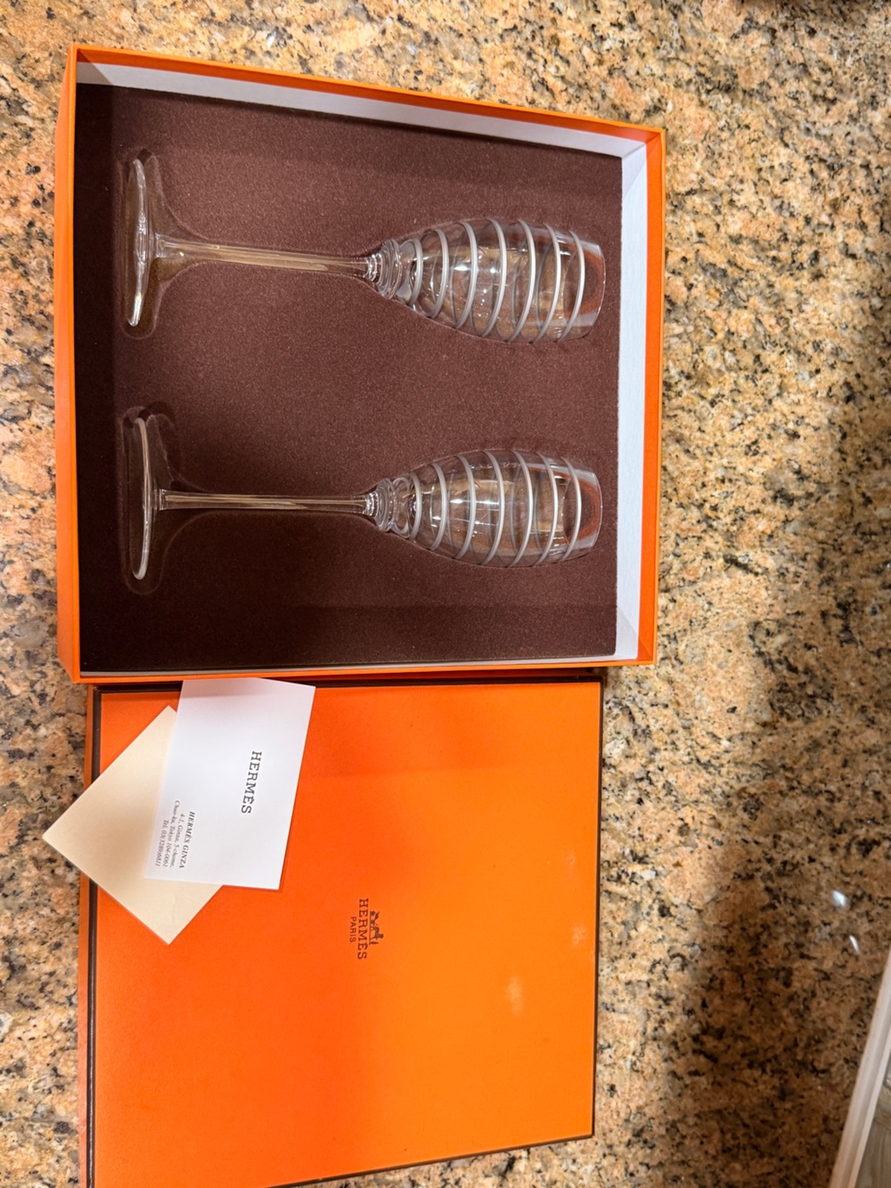 Hermes Clear Etched Spiral Champagne Flutes - Clear